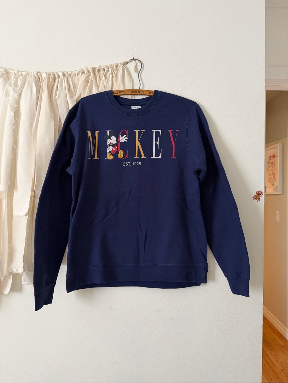 Disney Navy Crewneck Sweatshirt with Multicolor Mickey Lettering